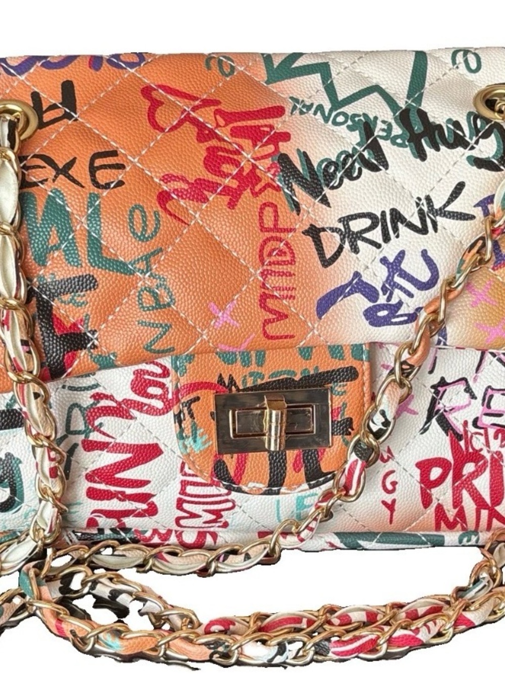 Designer Quilted Graffiti Shoulder Bag - Multicolor